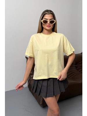 Giysa Kadın Yırtmaçlı %100 Pamuklu Basic T-Shirt Sarı - 26Y 26505