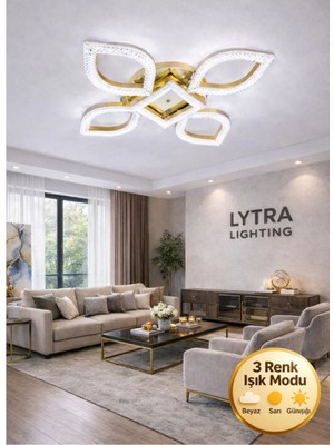 Elysium Model Gold Ledli 3 Renk Modu Kristal Salon Mutfak Yatak Çocuk Odası Avize