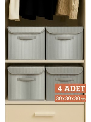 4’lü Gri Çizgili Kapaklı Katlanabilir Dolap Içi Düzenleyici Kutular