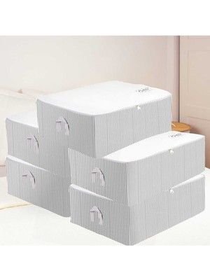 5'li Büyük Boy Yastıklık Beyaz Gri Çizgili Baza Altı Düzenleyici