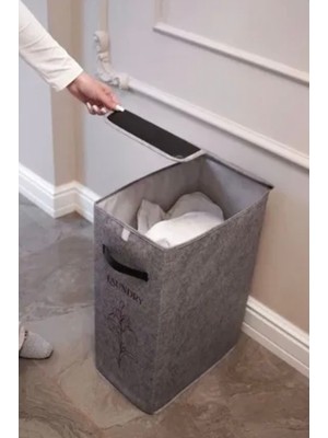 Katlanabilir Keçe Çamaşır Sepeti, Çok Amaçlı Organizer, Gri, 25X40X60CM
