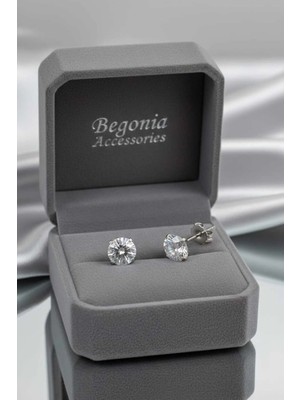 Begonia Accessories 925 Ayar Gümüş Zirkon Tek Taş Küpe – Pimli | Alerji Yapmaz | 1 Çift Küpe