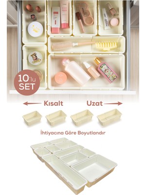 10'lu Ayarlanabilir Çekmece Düzenleyici Kutu Seti, Organizatör
