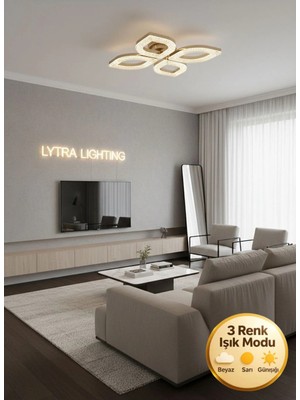 Yonca Model Gold 4"lü Ledli 3 Renk Modu Kristal Salon Mutfak Yatak Çocuk Odası Avize
