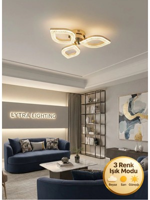 Yonca Model Gold 3"lü Ledli 3 Renk Modu Kristal Salon Mutfak Yatak Çocuk Odası Avize