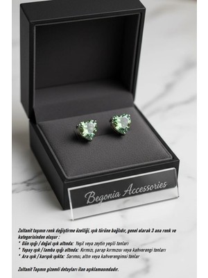 Begonia Accessories 925 Ayar Gümüş Zultanit Kalp Kesim Tek Taş Erkek Küpe – Renk Değiştiren 1 Çift | Minimal Küpe