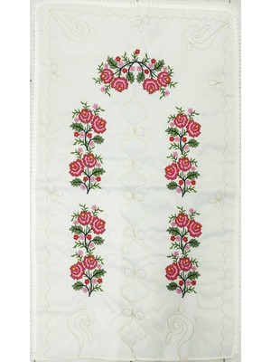 Dilex DİLEX Çeyizlik Makine İşi Etamin Seccade Beyaz Kırmızı Nakışlı 120x73 cm