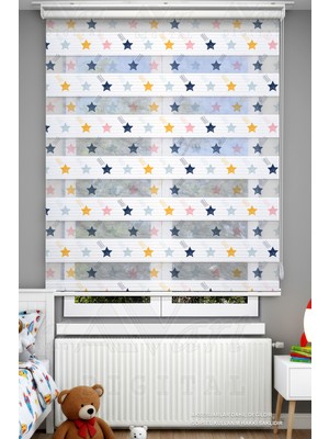 Avart Digital Çocuk Odası Için Renkli Yıldızlar Desenli Zebra Perde - Dijital Baskılı Zebra Stor Perde