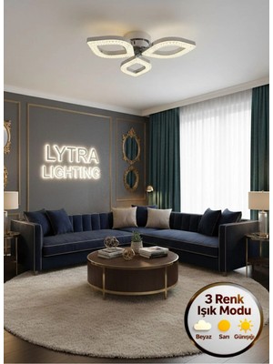 Yonca Model Gümüş 3"lü Ledli 3 Renk Modu Kristal Salon Mutfak Yatak Çocuk Odası Avize