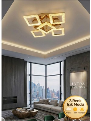 Yakamoz Model 5"li Gold 3 Renk Modu Kristal Salon Mutfak Yatak Çocuk Odası Avize