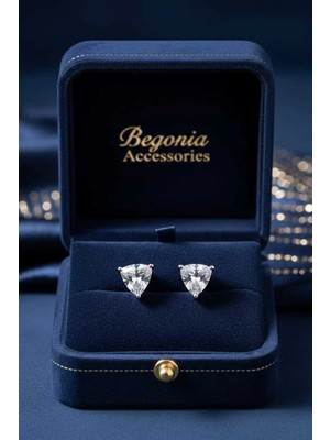 Begonia Accessories 925 Ayar Gümüş Çift Küpe Antialerjik Üçgen Zirkon Tek Taş Unisex Erkek Kadın 1 Çift Küpe