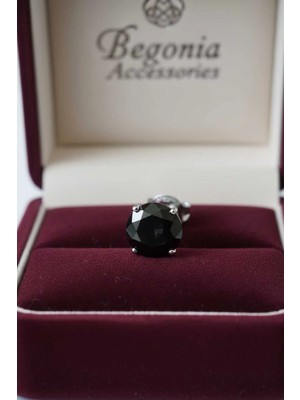Begonia Accessories 925 Ayar Gümüş Oval Siyah Zirkon Tek Taş Küpe – Unisex Pimli | Alerji Yapmaz | 1 Adet (Çift Değil)