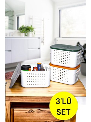 3'lü Çok Amaçlı Saklama Kutusu Seti, 6,2 Litre, Banyo ve Mutfak Için