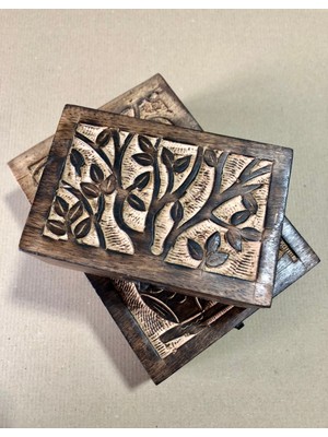 Doğal Ahşap Çiçek Oyma Kutu Organizer, Şık ve Fonksiyonel Depolama