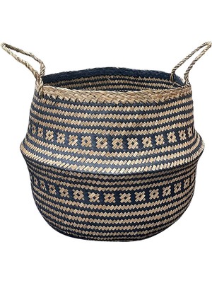 Lacivert Hasır Sepet, 42X35 Cm, Şık ve Kullanışlı Ev Aksesuarı