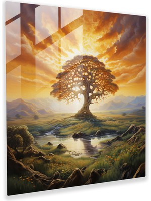 Popcas Parlak Hayat Ağacı Duvar Dekorasyonu - Hayat Ağacı Kanvas Tablo Ev Dekorasyonu Duvar Sanatı