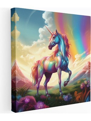 Popcas Tekboynuz Duvar Sanatı - Canlı Dijital Illüstrasyon Kanvas Tablo