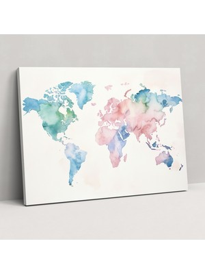 Popcas Su Rengi Dünya Haritası Duvar Dekorasyonu - Dünya Haritası Su Rengi Duvar Dekorasyonu Pastel Tonlar