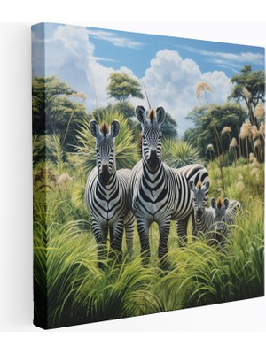 Popcas Zürafa Kanvas Tablo - Aile Savan Duvar Dekorasyonu - Kanvas Duvar Sanatı