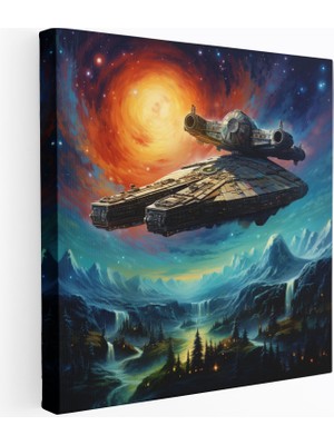Popcas Star Wars Kanvas Tablo - Millennium Falcon Fantezi Manzara - Yıldız Savaşları Kanvas Duvar Sanatı Ev Dekorasyonu