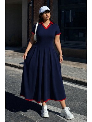 Nova Epoxy Art Kadın Kısa Kollu V Yakalı Pileli Uzun Janjan Krep Elbise