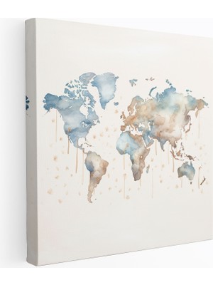 Popcas Dünya Haritası Suluboya Kanvas Tablo - Dünya Haritası Suluboya Kanvas Tablo Huzur
