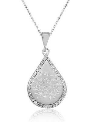 Derin Stok Gümüş Damla Ayetel Kürsi Bayan Kolye