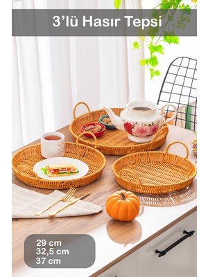 Yuvarlak 3’lü Hasır Sepet Seti, Ev, Mutfak ve Banyo Düzenleyici