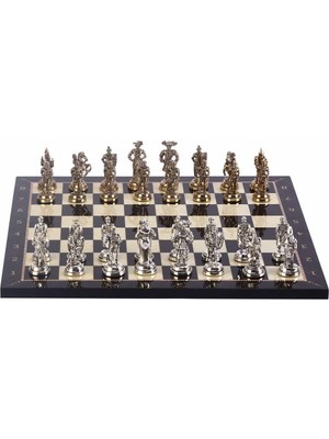 Hype Store Gifthome 4108 Metal Ispanyol Satranç Takımı Orta Boy Parlak ve Ceviz Tahtası, 37X37X1.2 cm