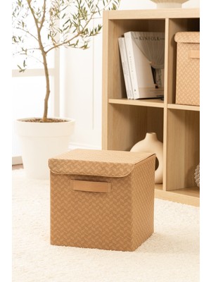 Balıksırtı Desenli Bej Katlanır Dolap Içi Saklama Kutusu