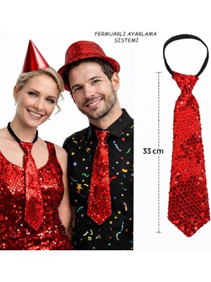Store Mania Kırmızı Renk Pul Payetli Işıltılı Parti Kravatı 33 cm STRMIA-RSTTT34