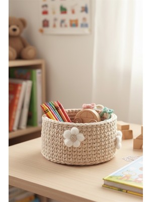 Renkli Çiçek Desenli Çok Amaçlı Dekoratif Sepet 20X10 cm
