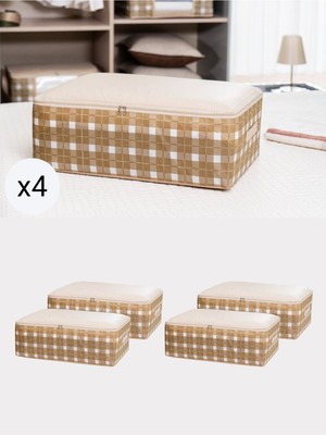 Büyük Boy Bej Çizgi Desenli Yatak Altı Yastık Yorgan Seti 60X40X20 cm