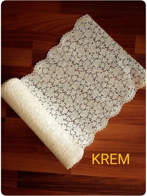 Krem Çiçek Desenli Pvc Dantel Vestiyer ve Dolap Içi Raf Örtüsü