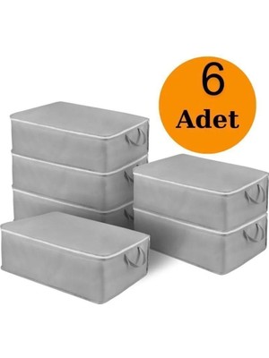 6 Adet Büyük Boy Gri Çok Amaçlı Yatak Baza Hurç 64X45X22 cm