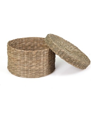 Doğal Hasır Kapaklı Yuvarlak Büyük Sepet, Şık ve Kullanışlı Depolama Çözümü
