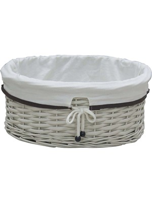 Ekru Oval Saklama Sepeti, Bağcıklı, 40X32 cm