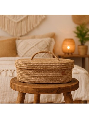 Oval Jüt Hasır Sepet, Kapaklı, Organizer 30X20, Şık ve Pratik Depolama