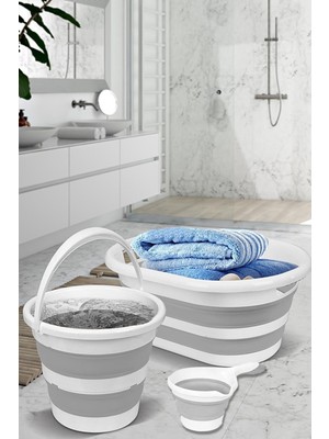 Pratik 3'lü Katlanabilir Çamaşır Sepeti ve Su Kovası Seti