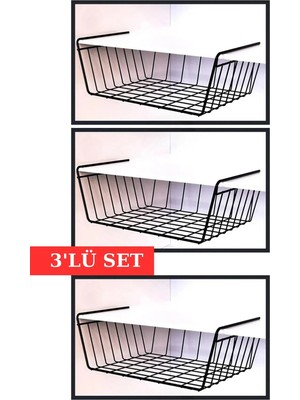 Set 3 Adet Çelik Dolap Içi Kanguru Raf ve Askılı Düzenleyici Sepet