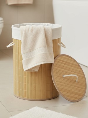 Katlanabilir Bambu Çamaşır Sepeti, 35X50CM, Şık ve Kullanışlı Tasarım