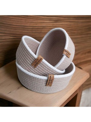 3'lü Ekru Bej Sepet Takımı Düzenleyici Seti, Çok Amaçlı Organizer