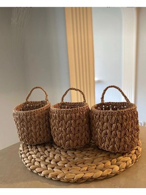 Dekoratif 3’lü Sepet Saksılık Kaktüslük Çiçeklik Organizer (10X10)