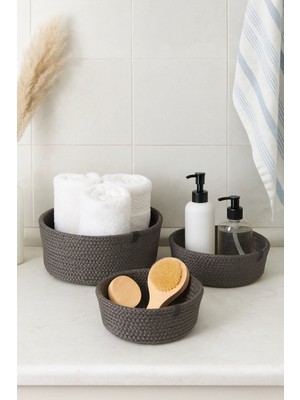 3'lü Antrasit Hasır Sepet Takımı, Mutfak ve Banyo Organizer Seti