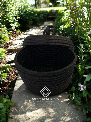 Oval Jüt Hasır Sepet, Kapaklı Organizer, 20X20 Cm, Şık ve Kullanışlı