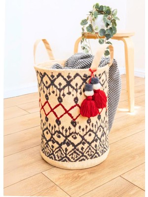 Renkli Kilim Sepet, Çok Amaçlı Yuvarlak Çanta ve Plaj Çantası 37X30 cm