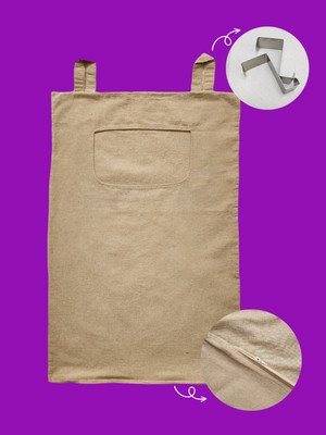 Kapı Arkası Kahve Keten Çamaşır ve Oyuncak Sepeti + 2 Metal Askı