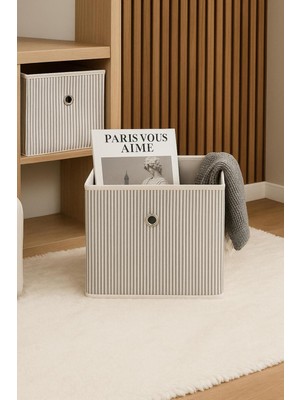 Çizgili Kumaş Raf Organizer Seti, Katlanabilir Saklama Kutusu, Çok Amaçlı Düzenleyici