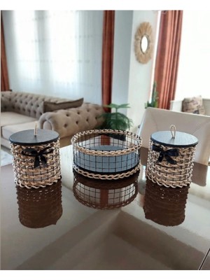 Şık Yuvarlak Hasır Tel 3'lü Mini Sepet Seti, Dekoratif ve Kullanışlı