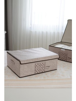 Bej Çok Amaçlı Keçe Kapaklı Baza Kutu 50X40X19CM